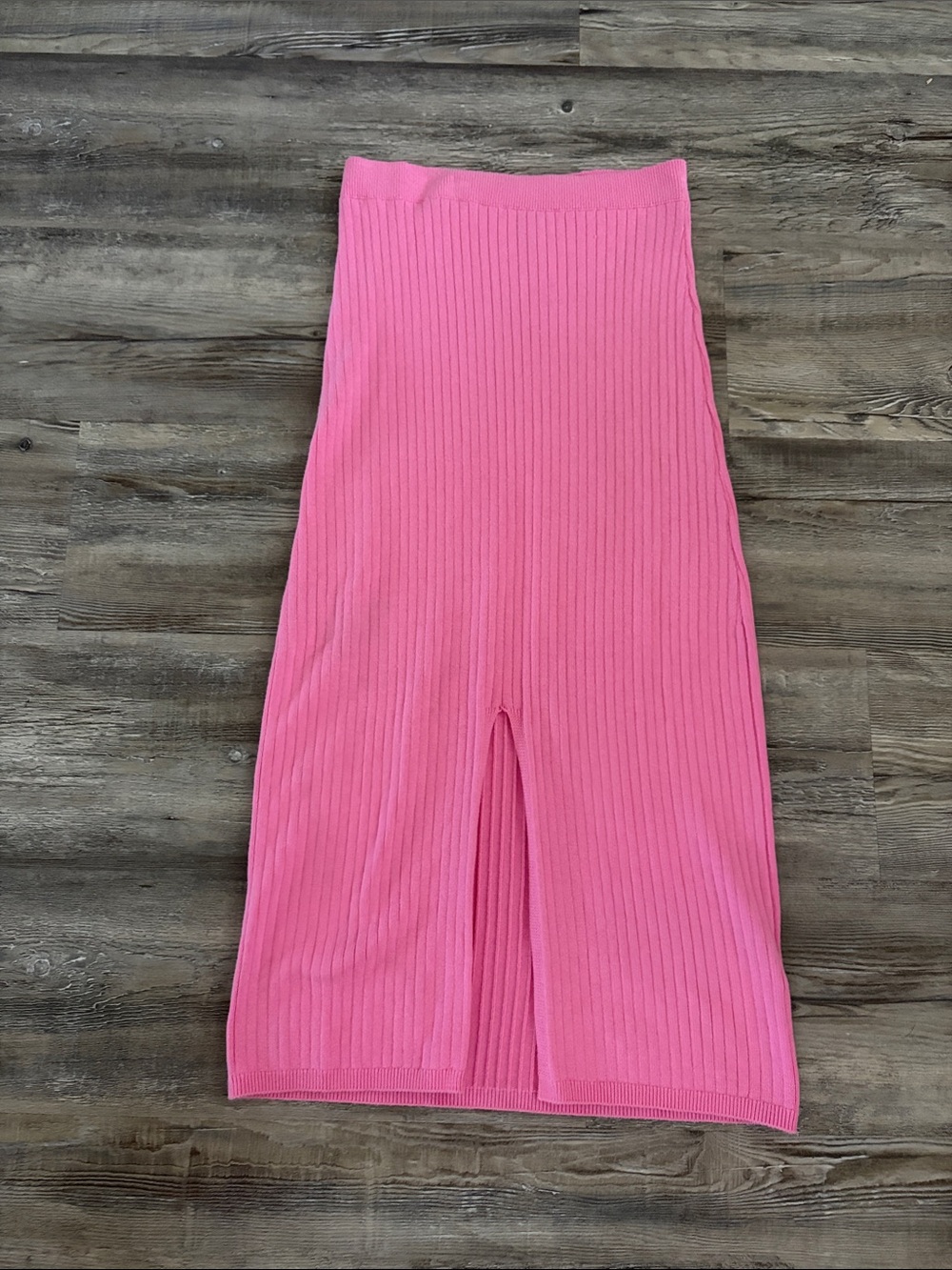 Free People Bright Pink Ribbed Midi Skirt with Center Slit